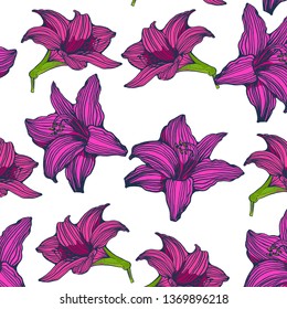 seamless pattern ,tropical flowers , hand drawing ,vector