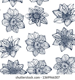seamless pattern ,tropical flowers, hand drawing ,vector