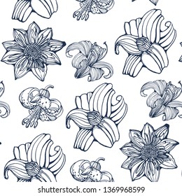 seamless pattern ,tropical flowers, hand drawing ,vector