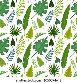 Seamless pattern with tropical flowers and leaves doodle style, design for postcard and invitation. Vector