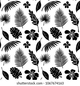 Seamless pattern with tropical flowers, leaves. Background texture. Wallpaper