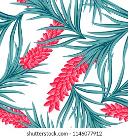 seamless pattern of tropical flowers and leaves. vector