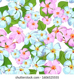 seamless pattern with tropical flowers and leaves, wallpaper ornament, wrapping paper, bright print for clothes