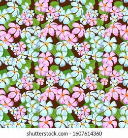 seamless pattern with tropical flowers and leaves, wallpaper ornament, wrapping paper, bright print for clothes