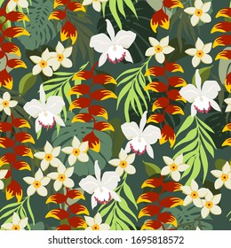Flores y hojas tropicales sin problemas 