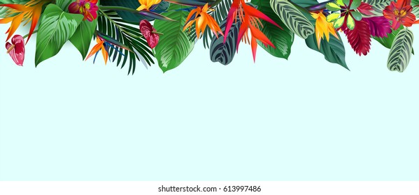 seamless pattern of tropical flowers and plants