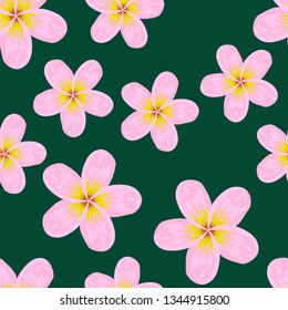 Seamless pattern with tropical flowers plumeria frangipani without leaf. Summer spring concept repeat pattern with tropic hawaii aloha symbol exotic plant. Great for wrap, textile, fabric, background.