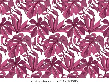 seamless pattern with tropical flowers red colors summer illustration delicate elegant design