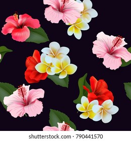 Seamless pattern with tropical flowers. Summer tropical background Vector background