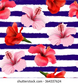 Seamless pattern with tropical flowers.  Vector  background.