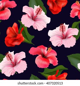 Seamless pattern with tropical flowers. Vector background.