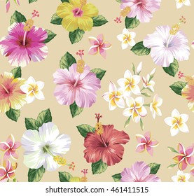 Seamless pattern with tropical flowers. Vector illustration.