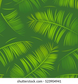 Seamless pattern with tropical flowers.Vector ornament.Template of poster with palm leaf.