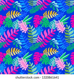 Seamless pattern. A tropical forest. Monstera leaves.