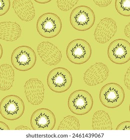 Seamless pattern with Tropical fresh kiwi fruits illustration. Design for cosmetics, spa, juice, health care products, perfume, paper, cover, fabric, interior decor. Trendy background.