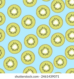 Seamless pattern with Tropical fresh kiwi fruits illustration. Design for cosmetics, spa, juice, health care products, perfume, paper, cover, fabric, interior decor. Trendy background.