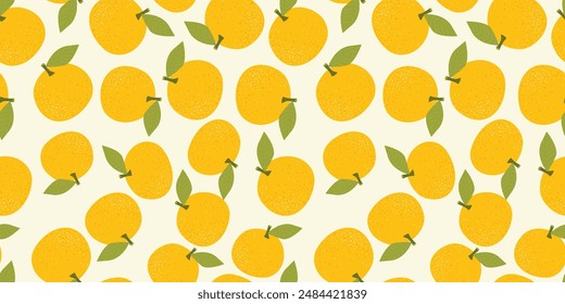 Seamless pattern with Tropical fresh oranges fruits illustration. Design for cosmetics, spa, juice, health care products, perfume, paper, cover, fabric, interior decor. Trendy background.