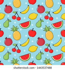 seamless pattern tropical fruit. isolated on blue background. vector illustration.