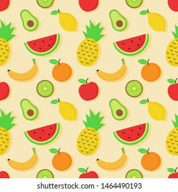 seamless pattern tropical fruit isolated on cream background. vector illustration.
