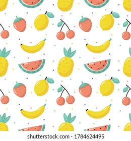 seamless pattern tropical fruit isolated on white background. vector illustration.