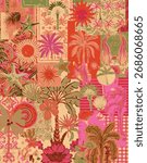 Seamless pattern with Tropical fruit lemon, kiwi, strawberries and mint leaves for textile, wrapping paper, fabrics, wallpapers and prints. Tropical patchwork seamless pattern. Summer vector
