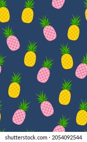 Patrón sin foco con fruta tropical. Las piñas en el fondo azul. Ilustración del vector