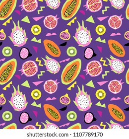 Seamless pattern with tropical fruits
