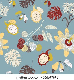 seamless pattern with tropical fruits