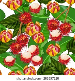 Seamless pattern with tropical fruits