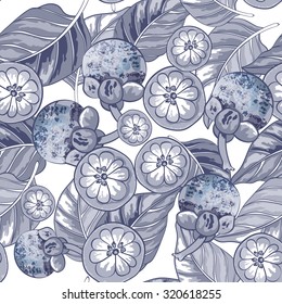 Seamless pattern with tropical fruits
