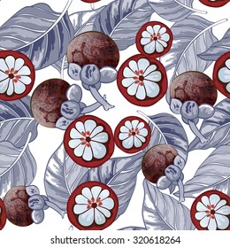 Seamless pattern with tropical fruits