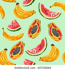 Seamless pattern with tropical fruits