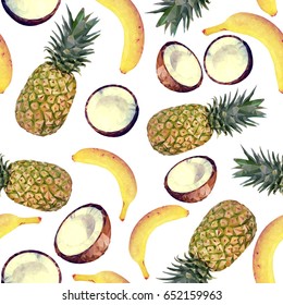 Seamless pattern with tropical fruits