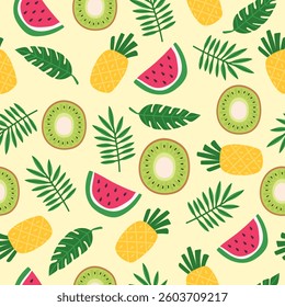 Seamless pattern of tropical fruits. Background for kitchen decor, paper, cover, textile, wallpaper. Vector.