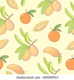 Seamless pattern with tropical fruits. Bright vector background for your design.