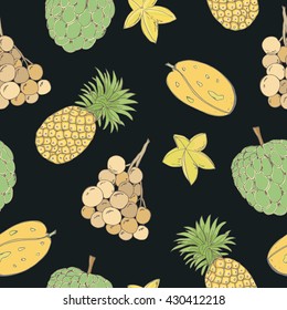 Seamless pattern with tropical fruits. Bright vector background for your design.