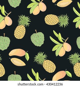Seamless pattern with tropical fruits. Bright vector background for your design.