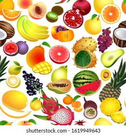 Seamless pattern with tropical fruits. Color vector illustration isolated on white background