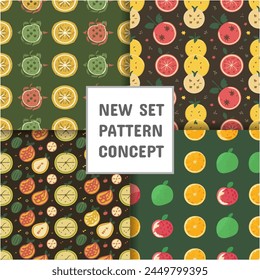 Seamless pattern with tropical fruits, colorful seamless set of patterns