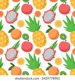 Seamless pattern of tropical fruits. Handmade vector illustration. 