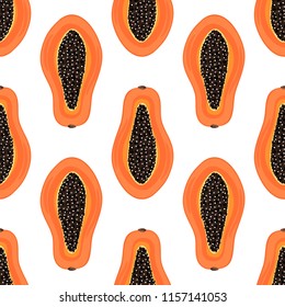 Seamless pattern with tropical fruits. Healthy dessert. Fruity background. Carica papaya. Exotic food. Wrapping paper, print on clothes, wallpaper, summer banner. Vector illustration, eps10