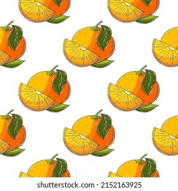 Seamless pattern with tropical fruits. Illustration in hand draw style