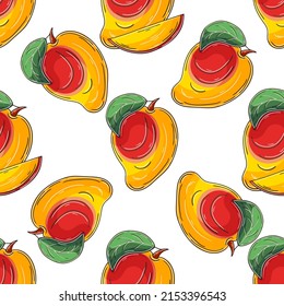 Seamless pattern with tropical fruits. Illustration in hand draw style