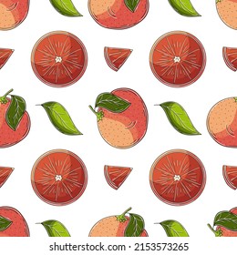 Seamless pattern with tropical fruits. Illustration in hand draw style