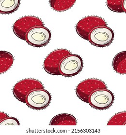 Seamless pattern with tropical fruits. Illustration in hand draw style
