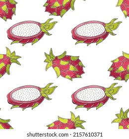 Seamless pattern with tropical fruits. Illustration in hand draw style
