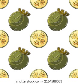 Seamless pattern with tropical fruits. Illustration in hand draw style