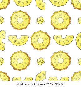 Seamless pattern with tropical fruits. Illustration in hand draw style