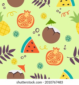 Seamless pattern with tropical fruits on a light background. Modern exotic designs for paper, cover, fabric, interior decor and other.