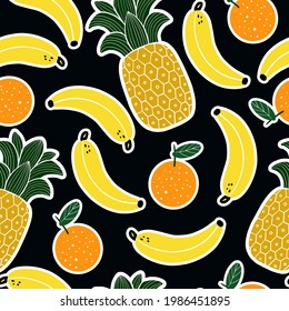 Seamless pattern with tropical fruits. Trendy summer print